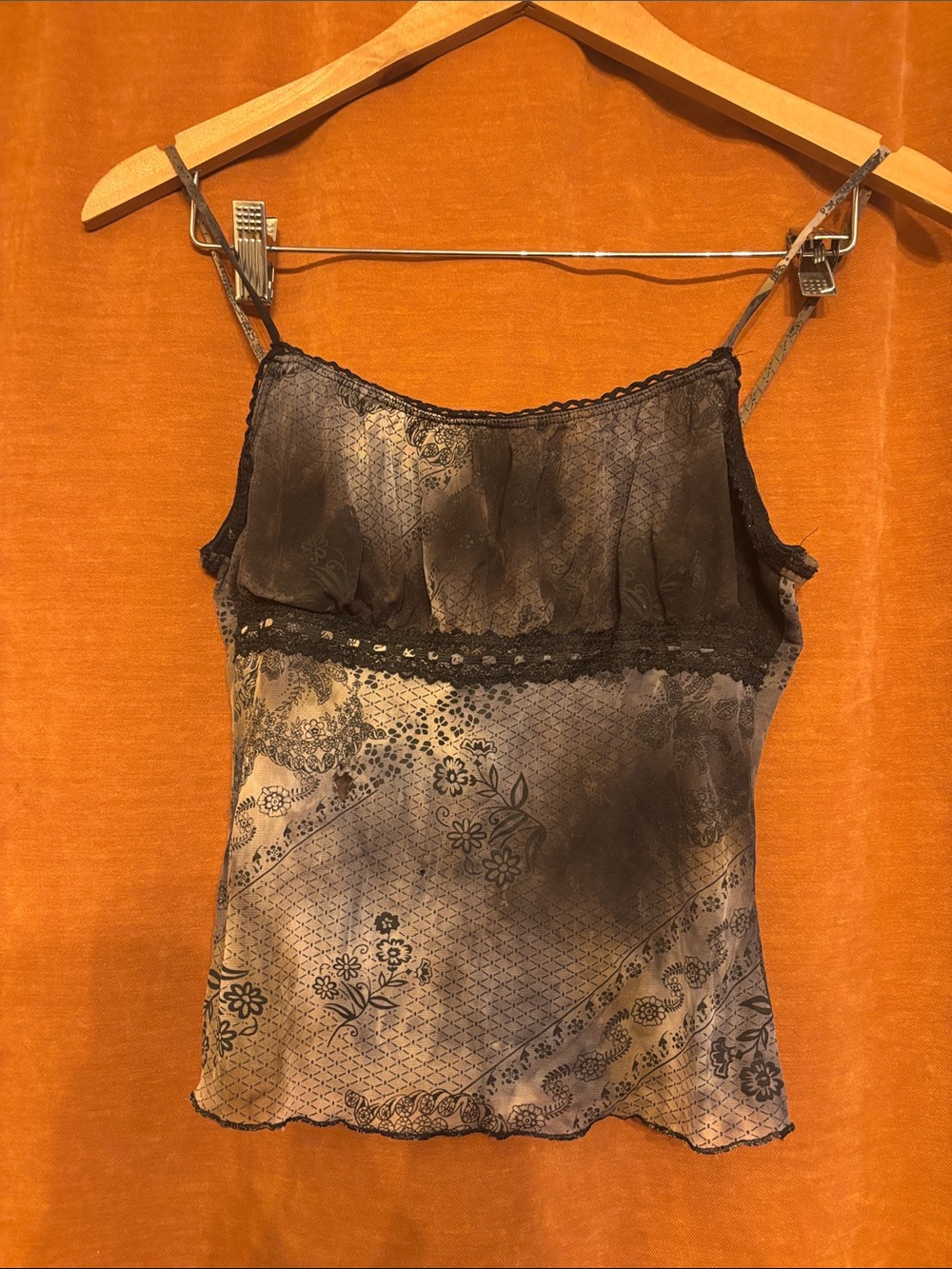 Wet Seal Black Floral Lace-Trim Cami Top
